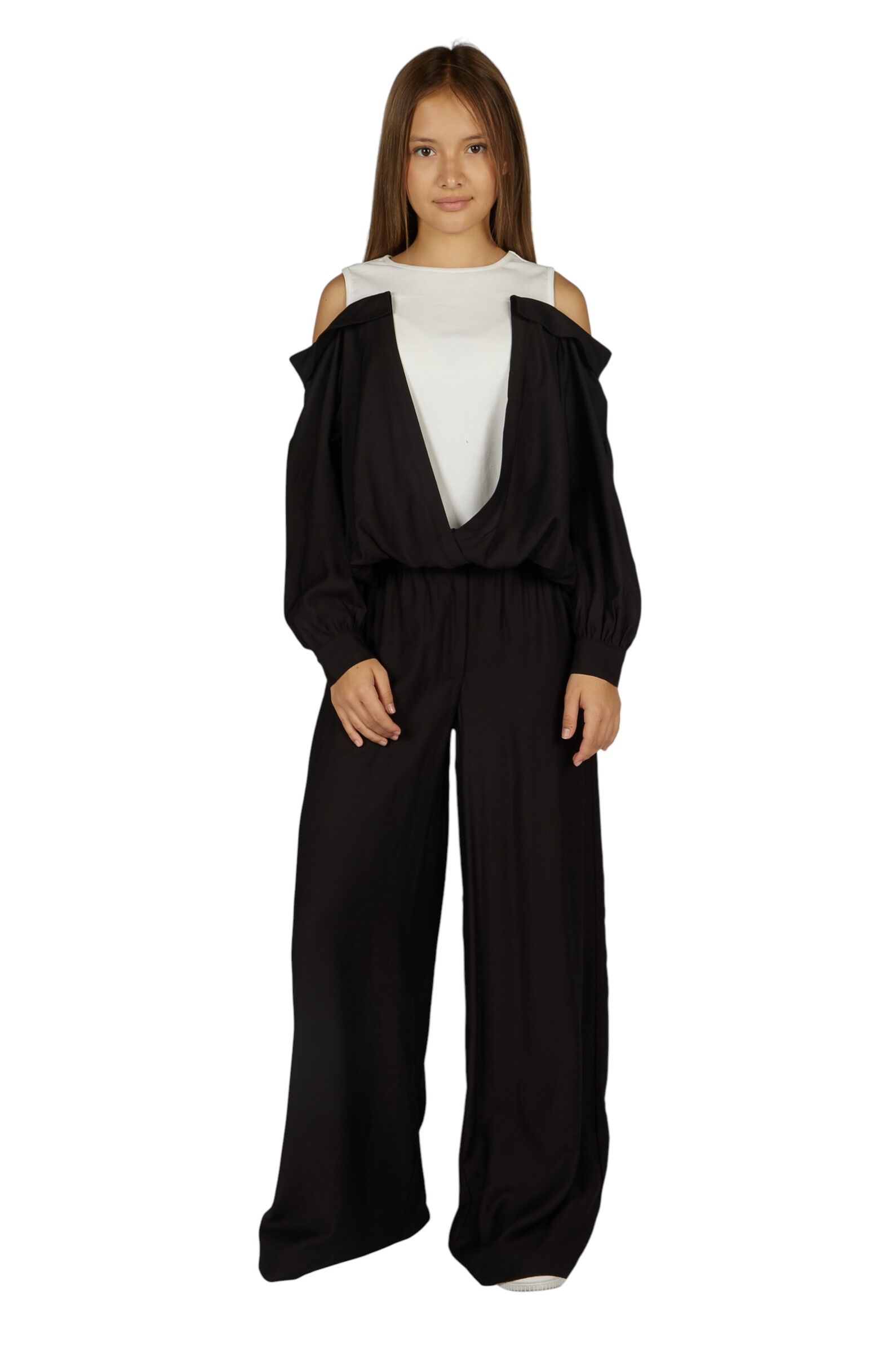 Блуза дев. АРТ.G-SH26089,чер-бел,вис-шер