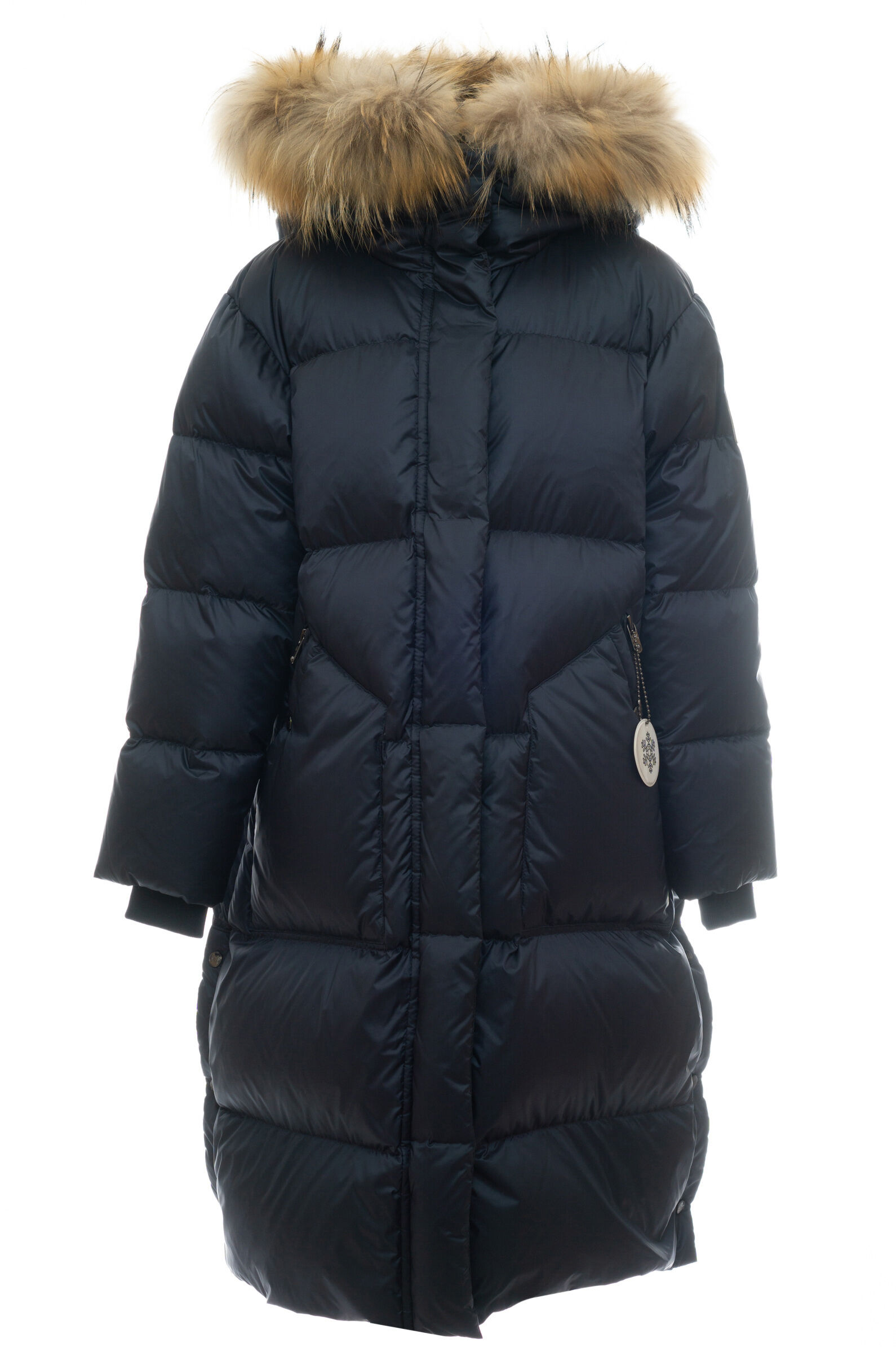 Пальто дев. АРТ.25890Am-023,син,па/пэ/пух-перо