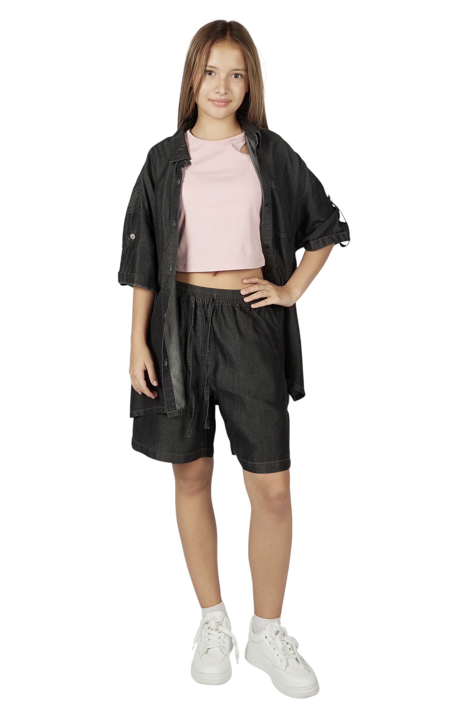 Шорты дев. АРТ.G-JN26098,чер,тенсель